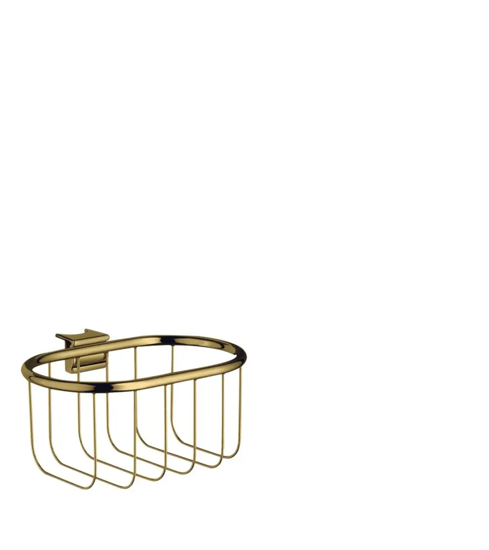 Goldfarbener Seifenkorb mit ovaler Form und offenen Gitterelementen, montierbar an der Wand, hergestellt von AXOR.